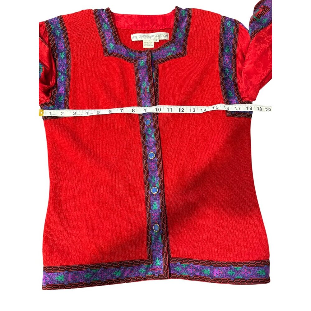 Anne Crimmins Umi Collections Size S Red Knit Top Cardigan Embroidered Vintage - Picture 5 of 8